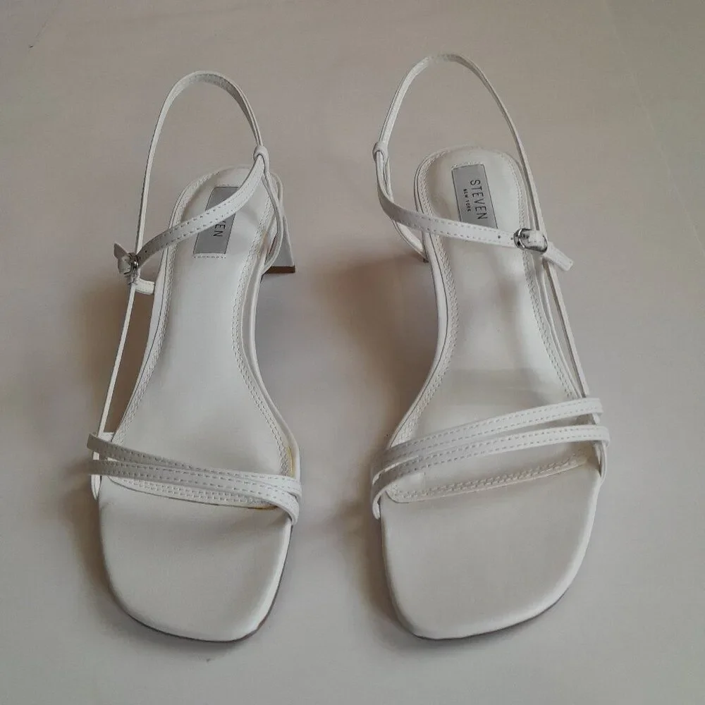Steven New York Women’s Oceana White Leather Strappy Heels size 9.5